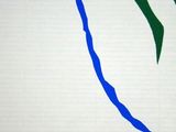 drawing of a green leaf with a blue line going through it