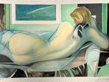 tableau représentant une femme nue allongée sur une chaise dans une pièce