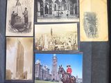 many pictures of people riding horses in the city
