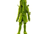 figurine représentant un homme aux cheveux longs, vêtu d'une tenue verte