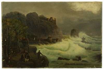 une image représentant un tableau où l'on voit un homme debout sur un bateau au milieu de l'eau