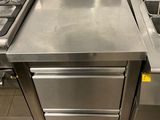a stainless steel counter top in a commercial kitchen