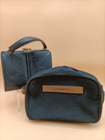 LANCEL – Saccoche en toile noir et cuir et 1 petit sac cuir façon