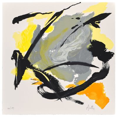 une image représentant une peinture composée de touches de jaune et de noir sur fond blanc