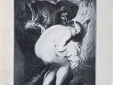 a black and white drawing of a woman holding a baby