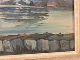 a picture of a painting on the wall by the water