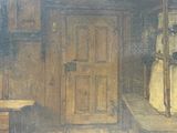 a painting of a woman standing in front of a door
