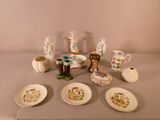 a table with a lot of plates and vases on it