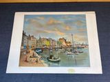 a picture of a painting of a harbor scene