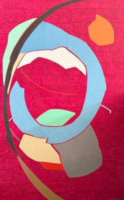 peinture abstraite représentant un motif circulaire sur fond rouge