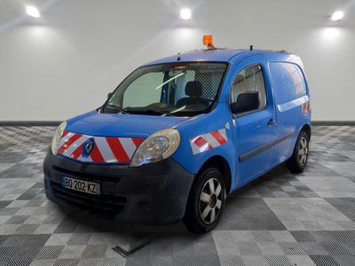 a blue van with a red and white stripe on it