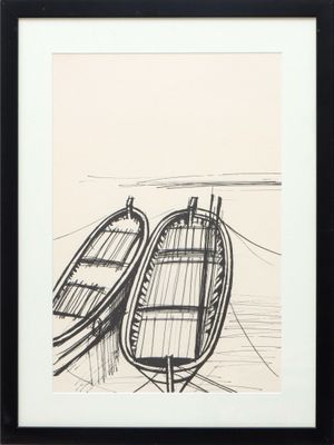 un dessin représentant deux bateaux posés sur la plage