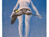 painting of a woman with a bird in her hand and a bird in the air