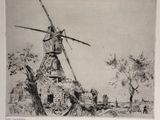 an image of a drawing of a windmill in a field