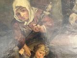 an old painting of a woman and two children with a dog