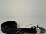 a close up of a black belt with a metal buckle