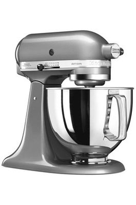 an image of a silver kitchenaid mixer on a white background