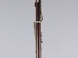 a clarinet with a wooden body and a metal case