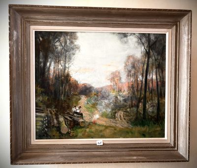 a painting hanging on the wall of a room