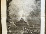 a black and white drawing of a castle on a hill with smoke coming out of it