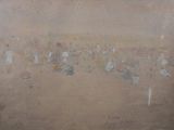 a painting of a group of people sitting on a beach