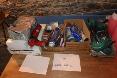 a box of assorted items on a table