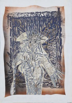 l'image d'un tableau représentant un oiseau dans un vase posé sur une table