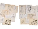 many drawings of people on a sheet of paper
