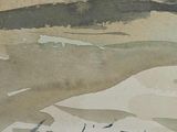 a picture of a painting of a mountain and a river