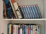 a book shelf that has many books on it