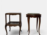 pair of antique side tables with canes on each side