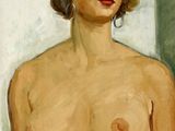 une peinture à l'huile représentant une femme nue debout devant un mur