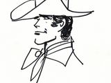 un dessin à l'encre représentant un homme portant un chapeau de cow-boy et une cravate