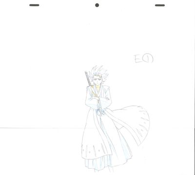 drawing of a woman in a long white dress holding a sword