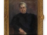 a painting of a man in a black shirt and a gold frame