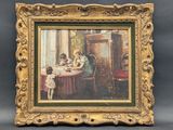 a painting of a woman and two children sitting at a table
