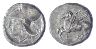 a close up of a coin with a horse and a man on it