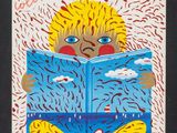 une photo d'une photo d'un ours en peluche sur lequel est posé un livre