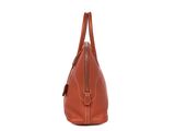 a brown leather handbag on a white background