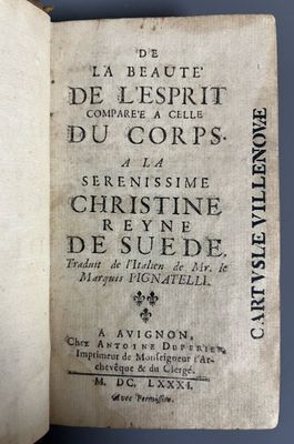 PIGNATELLI (Stefano). De la beauté de l'esprit comparée à ce…