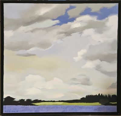 an image of a painting of a lake with clouds in the sky