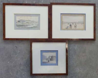 ANONYME "Paysage", 3 aquarelles, 20ème