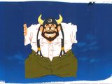 dessin humoristique représentant un homme barbu avec des cornes, vêtu d'une chemise blanche et d'un pantalon vert