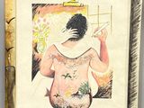 tableau représentant une femme en train de fumer une cigarette devant un tableau représentant un homme