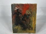 a painting of a man riding a horse on a white surface