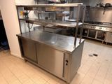 a stainless steel counter in a commercial kitchen