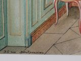 a picture of a painting of a chair in the corner of a room