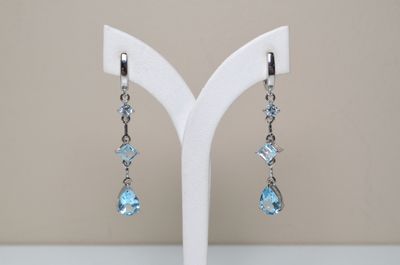 blue topaz drop earrings with swarovs and crystals