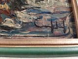 a picture of a painting of a boat on the water