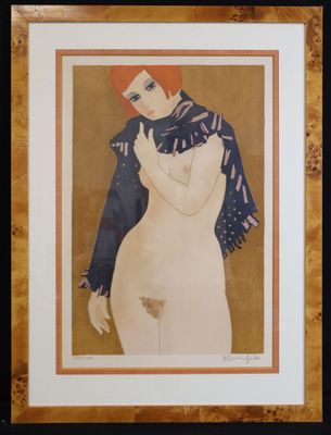 une image représentant un tableau d'une femme nue portant un foulard